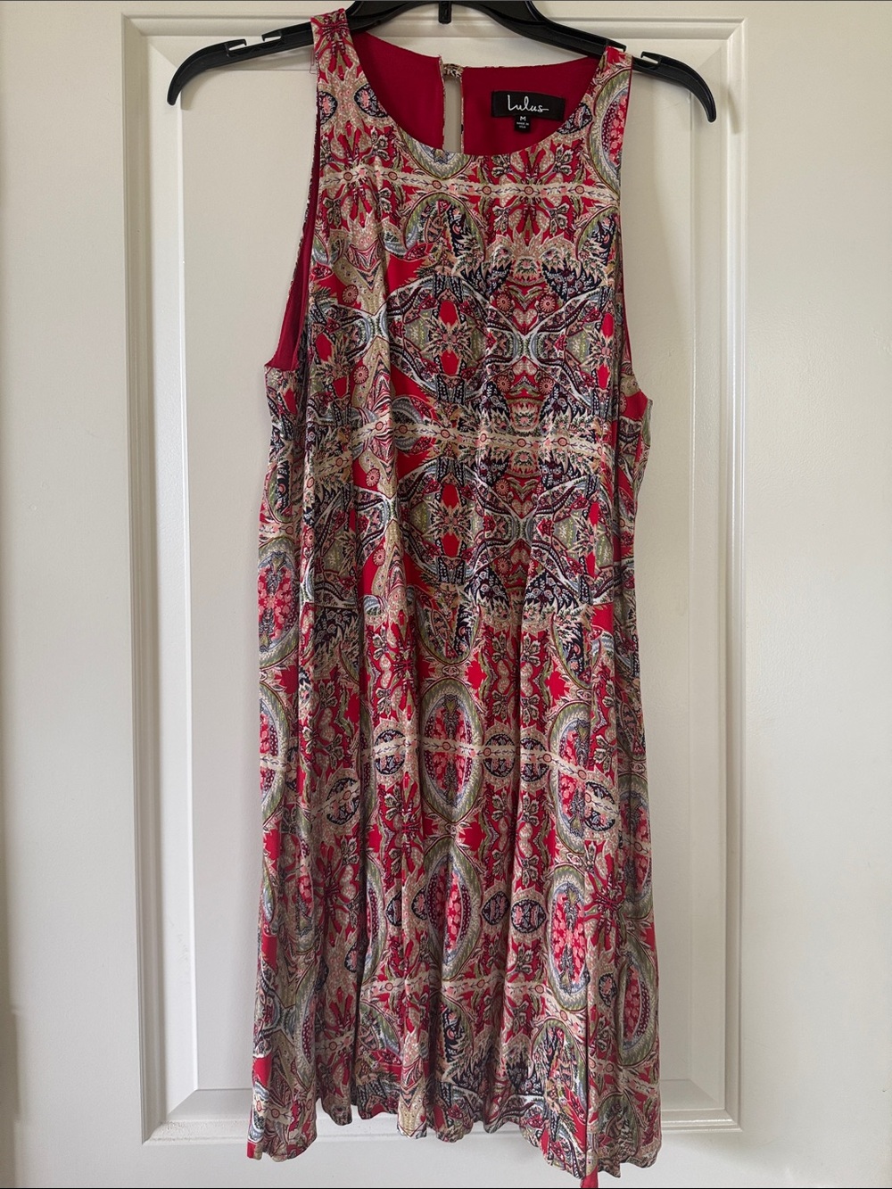 Lulu Red Paisley Print Sleeveless A-Line Dress lined medium